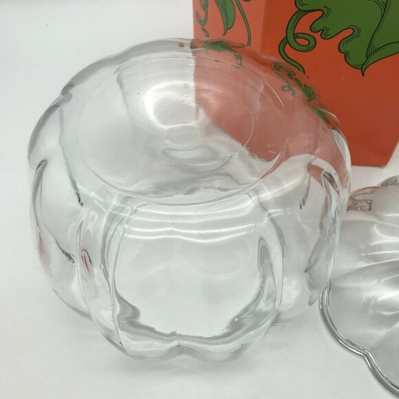 Vintage Clear Glass Halloween Pumpkin Candy Cookie Jar with  Original Box Fall - Picture 10 of 10